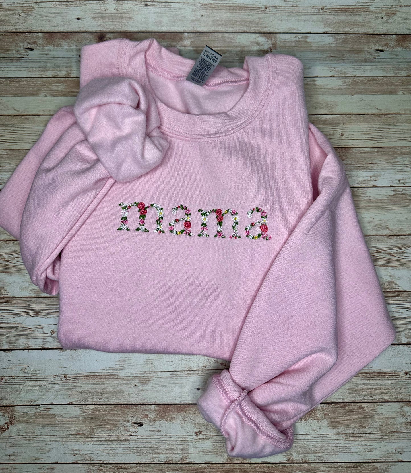 Pink Floral “mama” Embroidered Sweatshirt Mother’s Day - Bebe Buchi