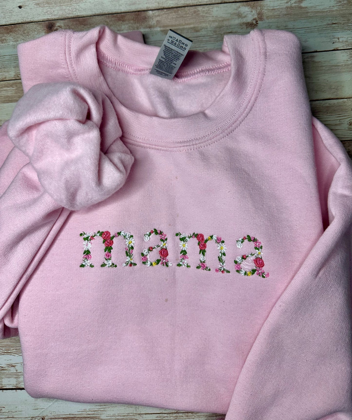 Pink Floral “mama” Embroidered Sweatshirt Mother’s Day - Bebe Buchi