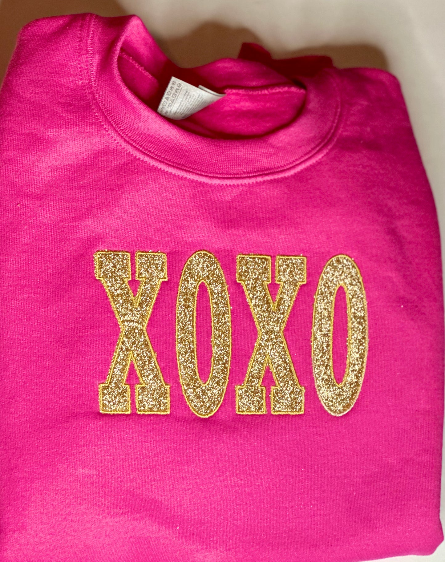 XOXO Glitter Embroidered Hot Pink Sweatshirt - Bebe Buchi