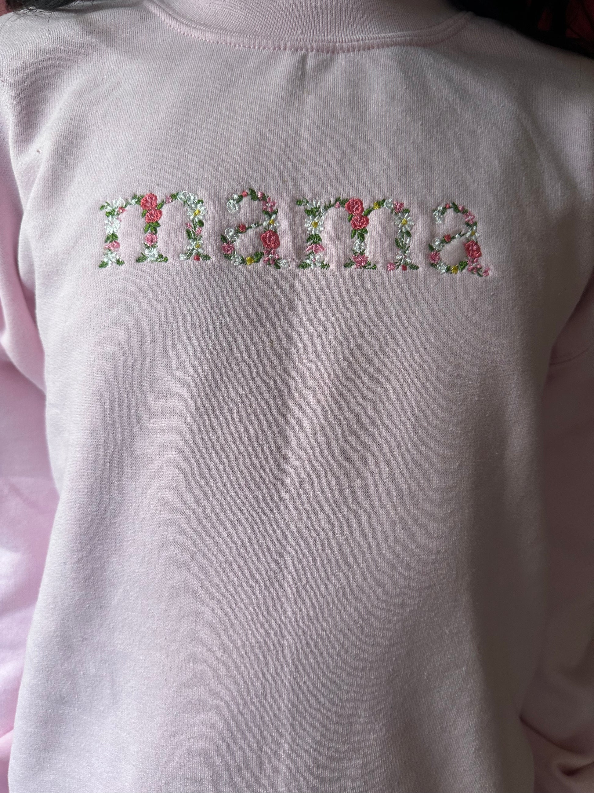 Pink Floral “mama” Embroidered Sweatshirt Mother’s Day - Bebe Buchi