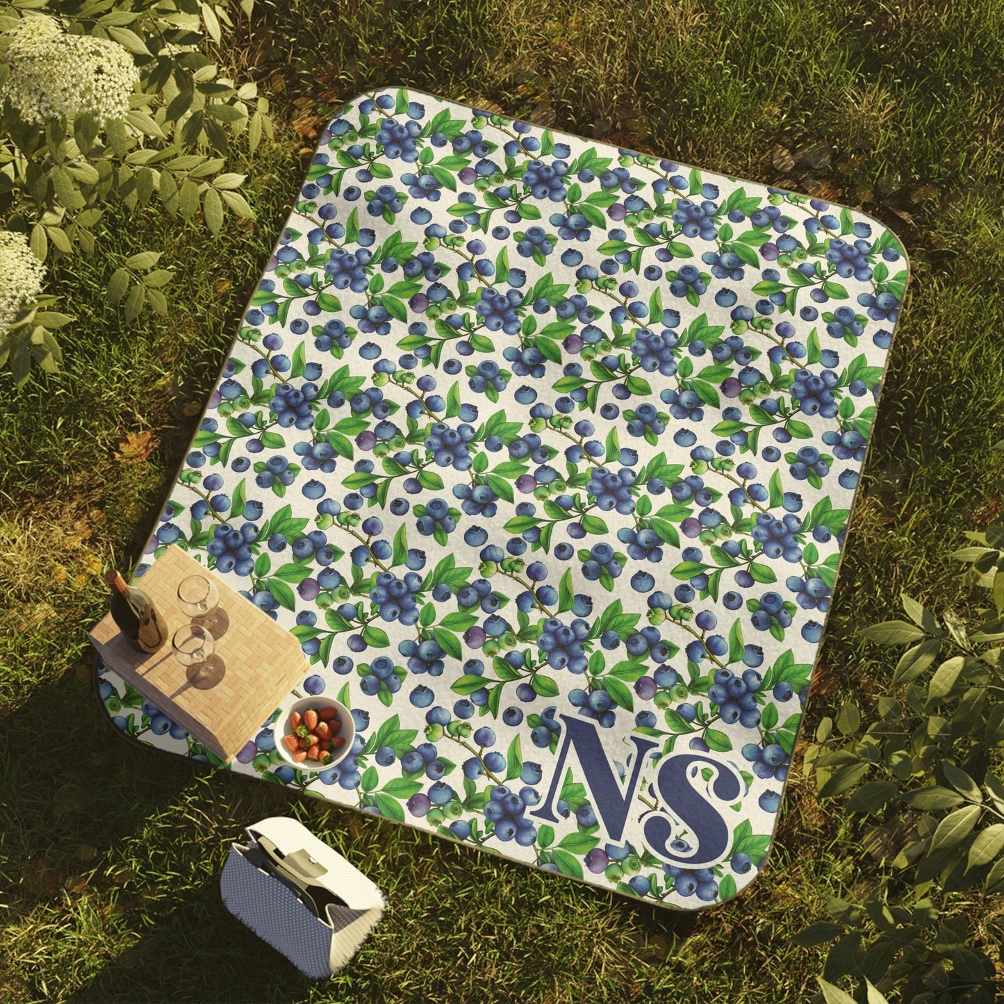 Blueberries Personalized Picnic Blanket - Monogram - Bebe Buchi