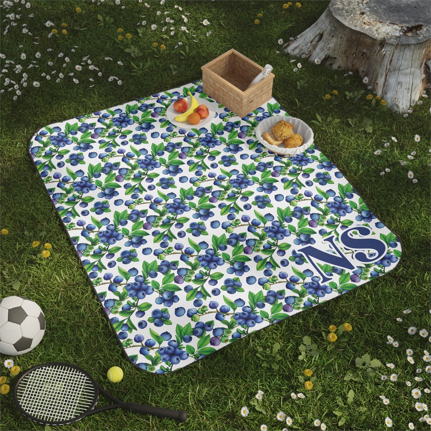 Blueberries Personalized Picnic Blanket - Monogram - Bebe Buchi