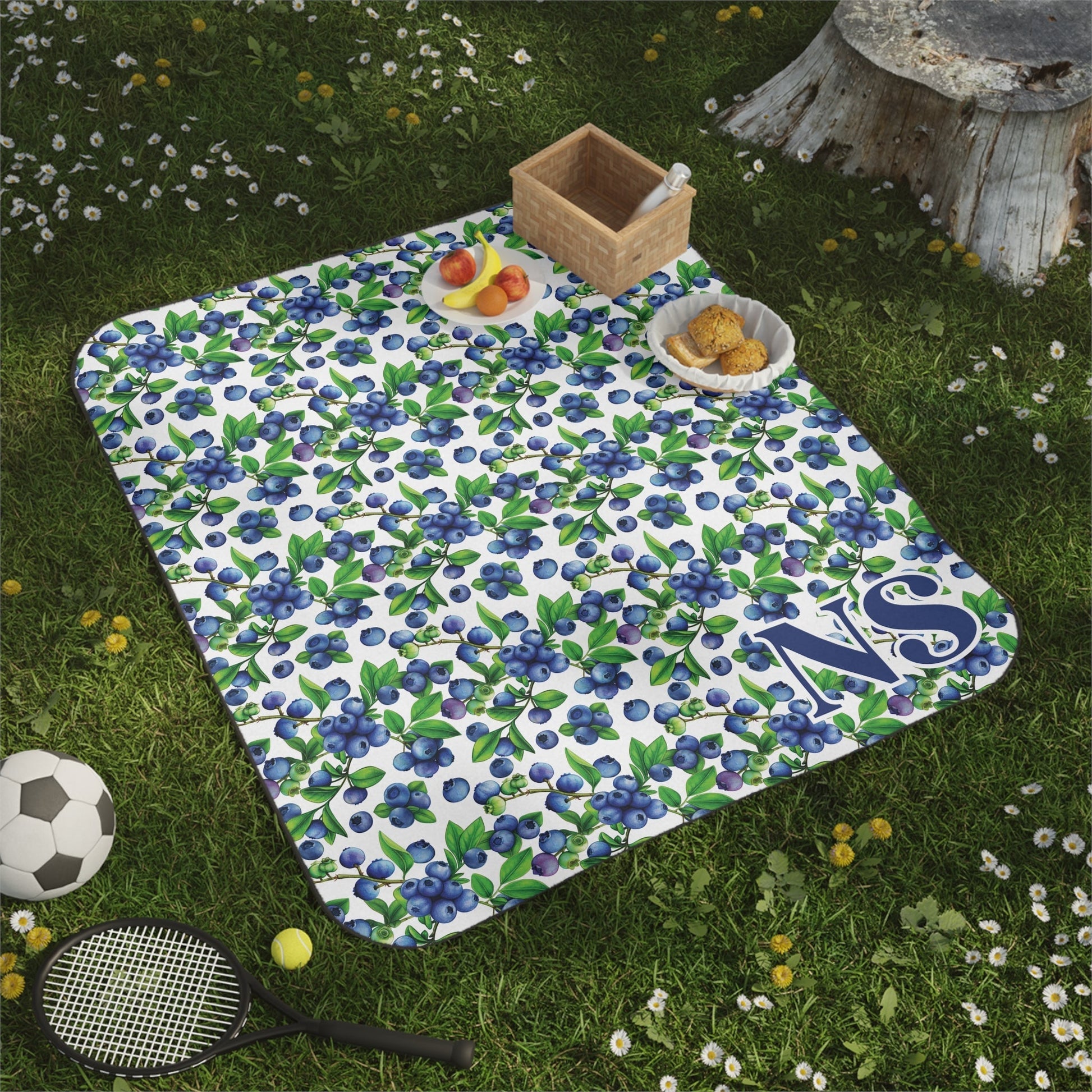 Blueberries Personalized Picnic Blanket - Monogram - Bebe Buchi