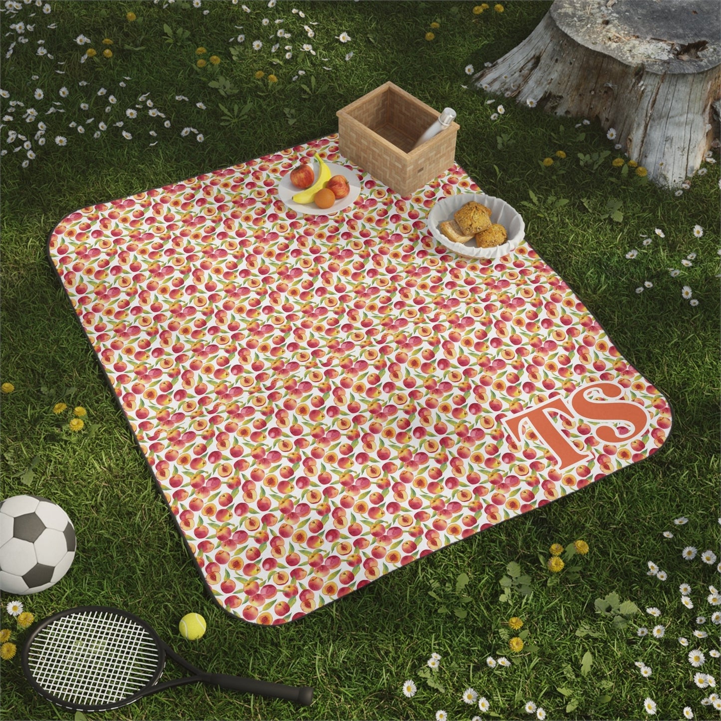 Cherries Personalized Picnic Blanket with Monogram - Bebe Buchi