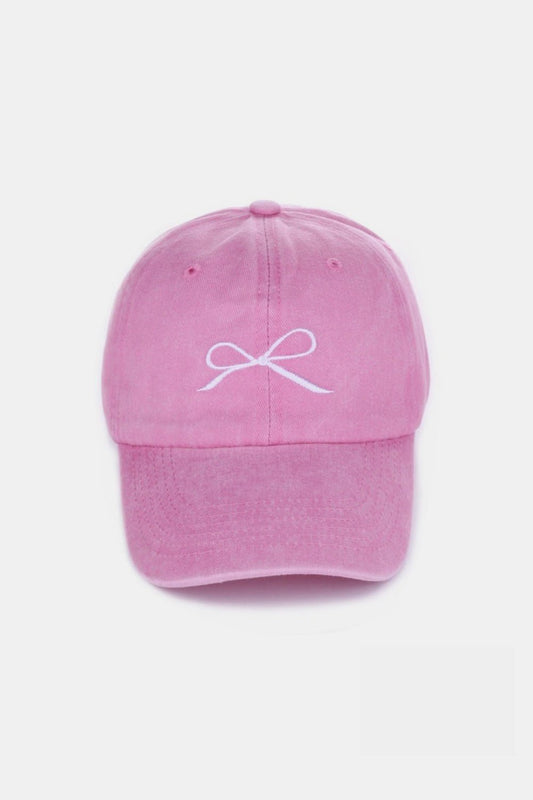 Coquette Bow Embroidered Washed Cotton Caps - Bebe Buchi