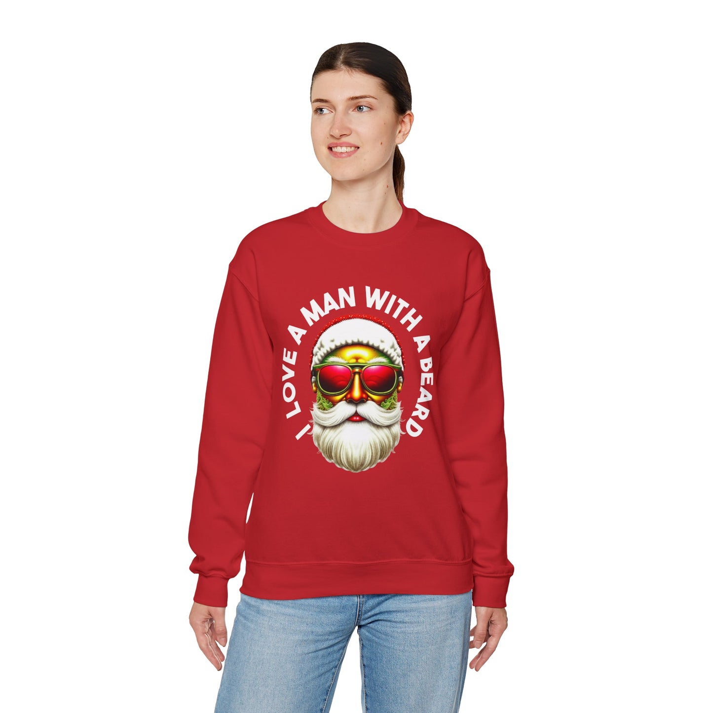 Cozy "I Love a Man in A Beard" Santa Sweatshirt, Gildan 18000 Retro Winter Hoodie, Merry Christmas Vibes, Santa Beard Shirt - Bebe Buchi