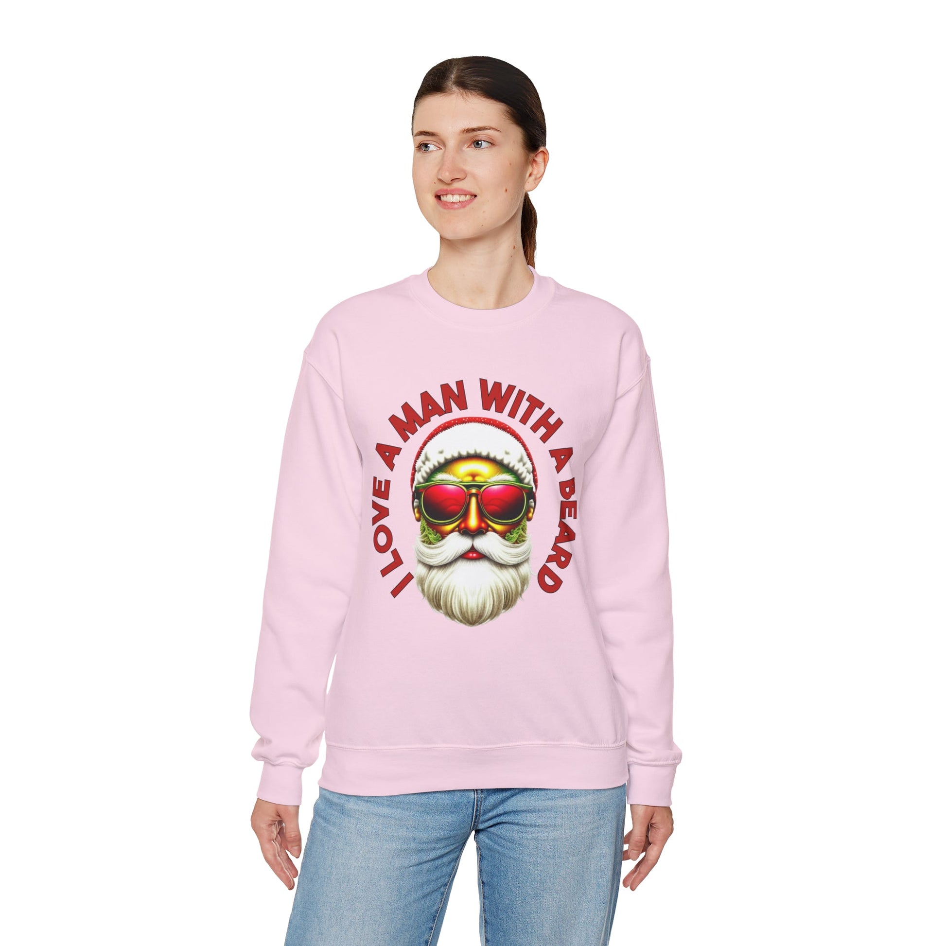 Cozy "I Love a Man in A Beard" Santa Sweatshirt, Gildan 18000 Retro Winter Hoodie, Merry Christmas Vibes, Santa Beard Shirt - Bebe Buchi