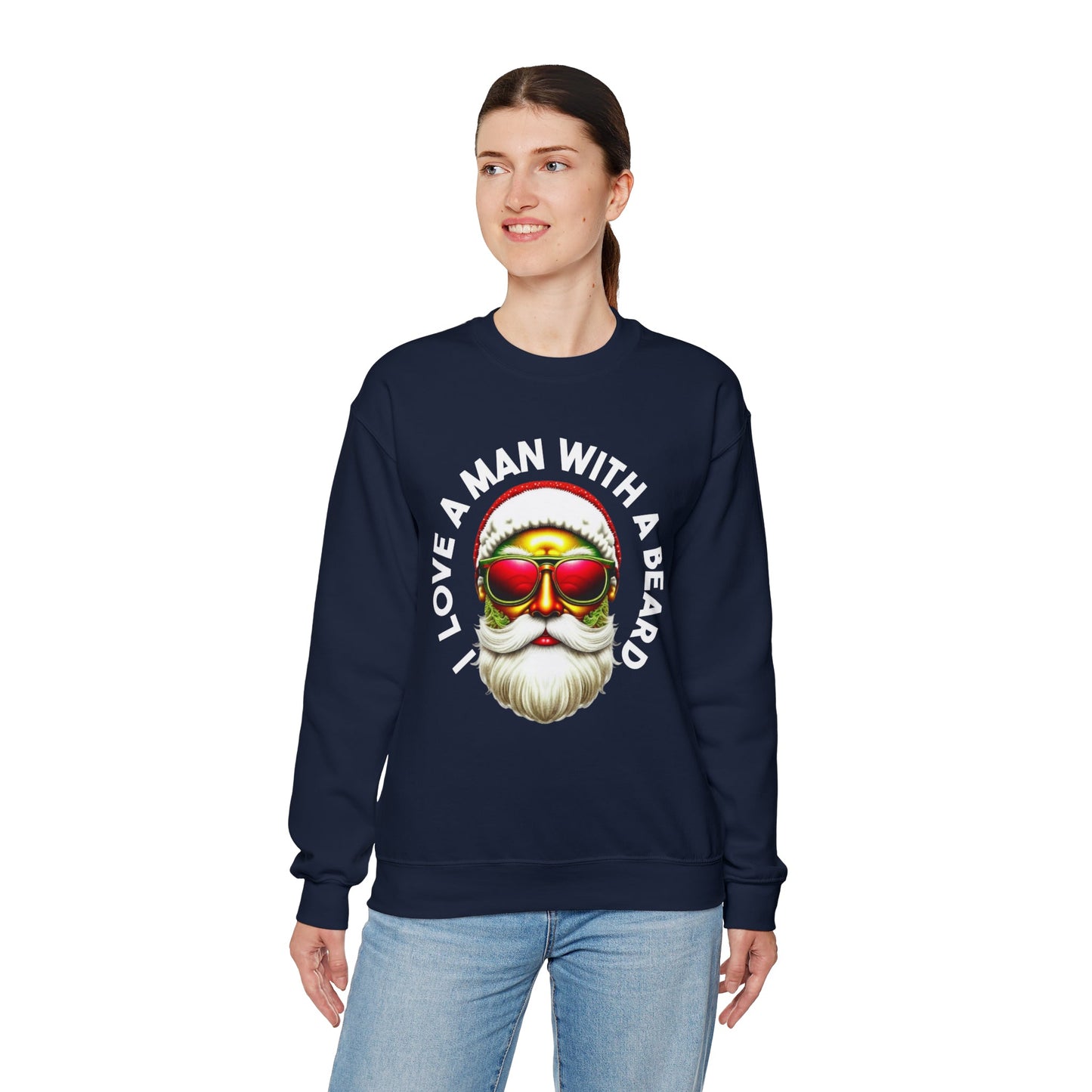 Cozy "I Love a Man in A Beard" Santa Sweatshirt, Gildan 18000 Retro Winter Hoodie, Merry Christmas Vibes, Santa Beard Shirt - Bebe Buchi