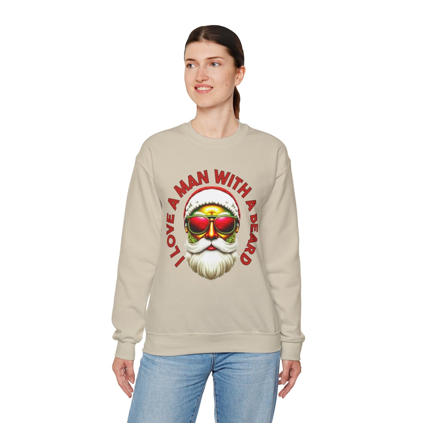 Cozy "I Love a Man in A Beard" Santa Sweatshirt, Gildan 18000 Retro Winter Hoodie, Merry Christmas Vibes, Santa Beard Shirt - Bebe Buchi