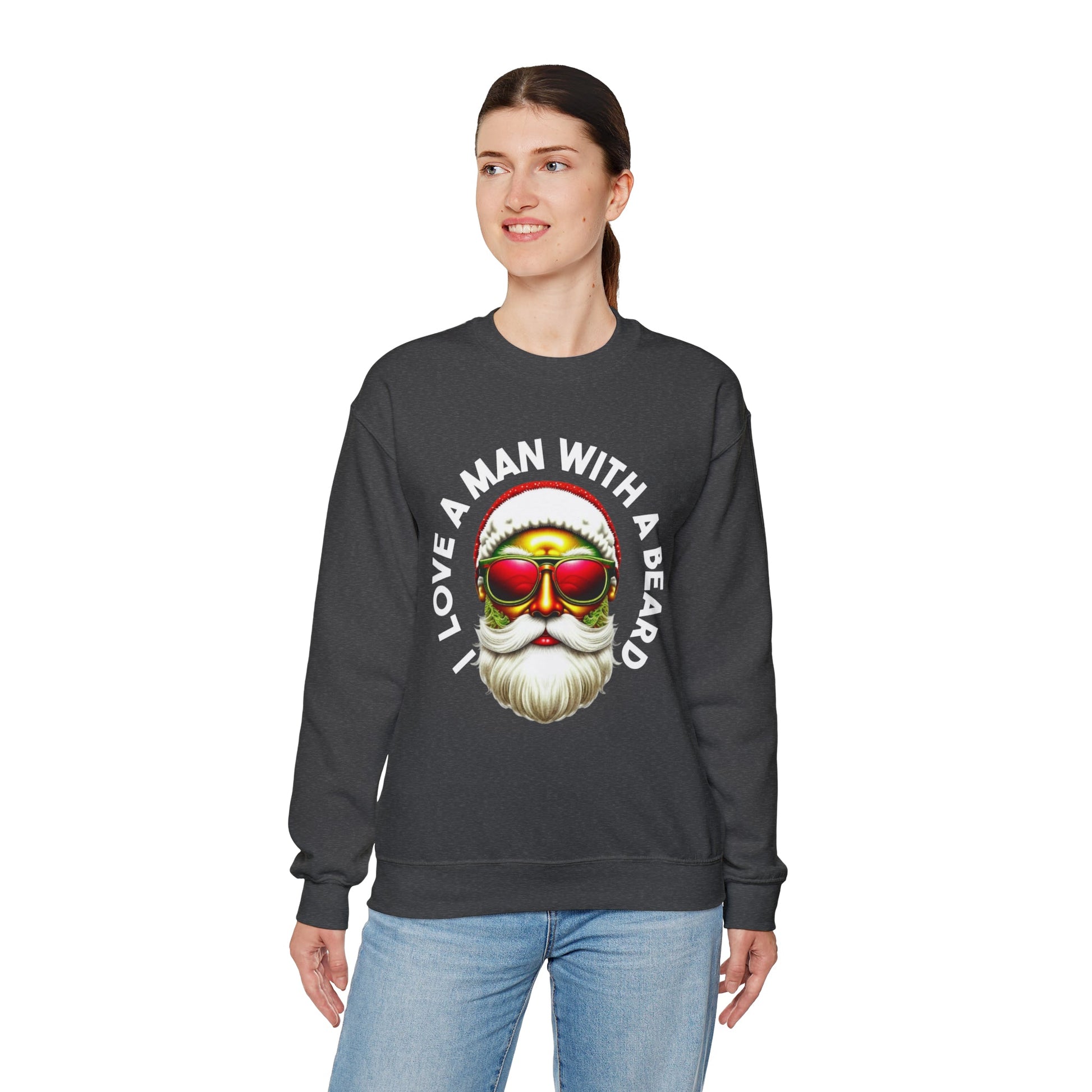 Cozy "I Love a Man in A Beard" Santa Sweatshirt, Gildan 18000 Retro Winter Hoodie, Merry Christmas Vibes, Santa Beard Shirt - Bebe Buchi