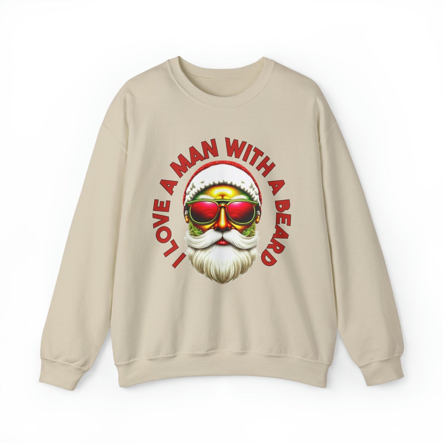 Cozy "I Love a Man in A Beard" Santa Sweatshirt, Gildan 18000 Retro Winter Hoodie, Merry Christmas Vibes, Santa Beard Shirt - Bebe Buchi