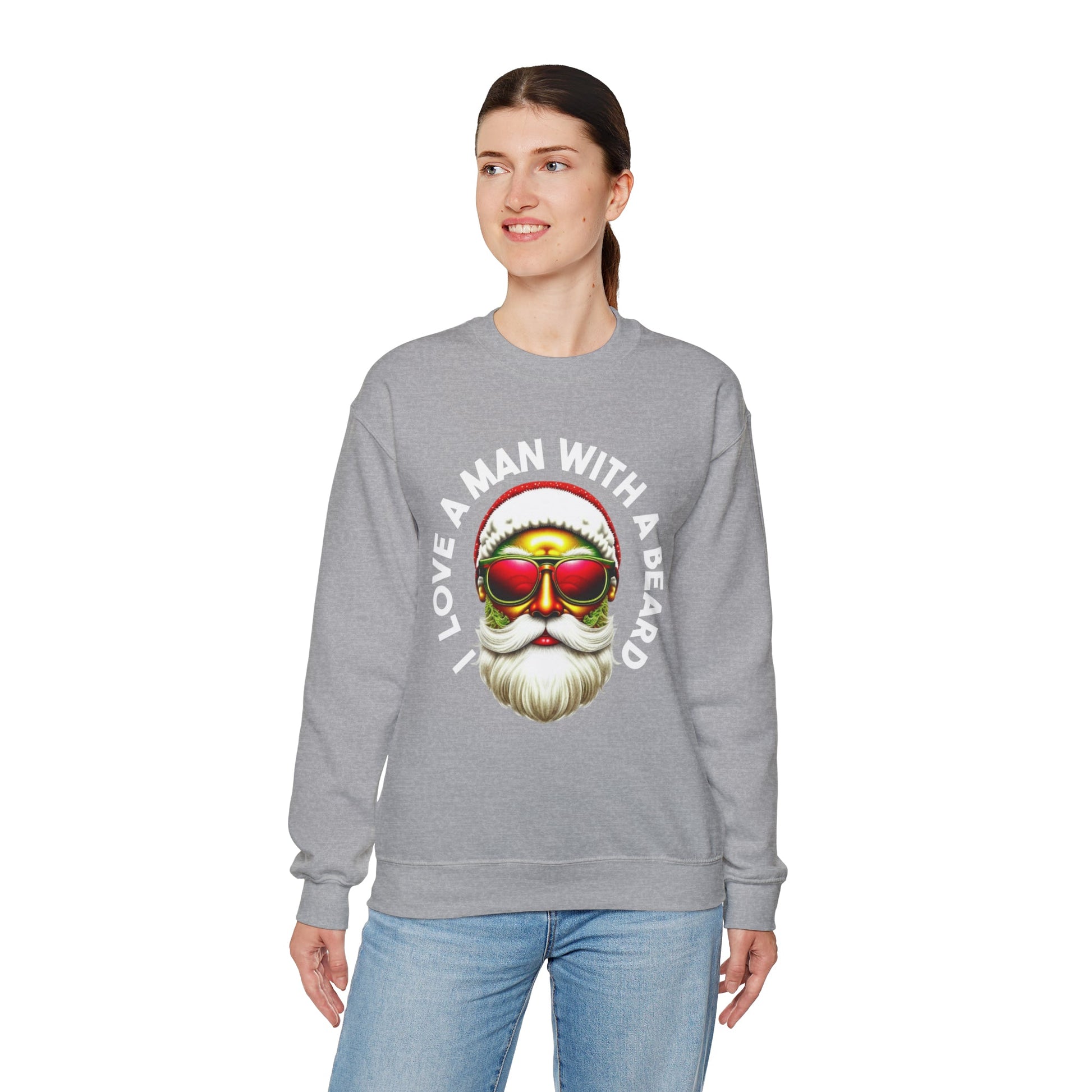 Cozy "I Love a Man in A Beard" Santa Sweatshirt, Gildan 18000 Retro Winter Hoodie, Merry Christmas Vibes, Santa Beard Shirt - Bebe Buchi