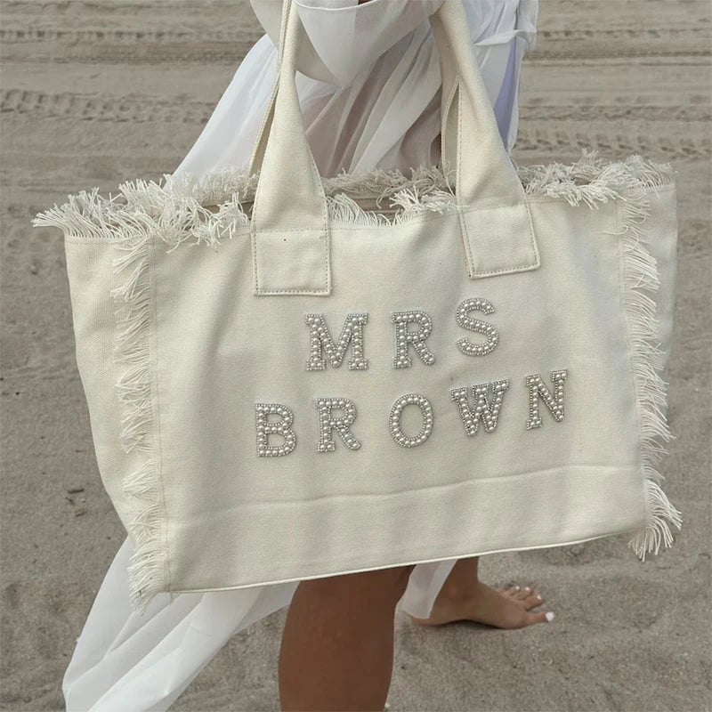 Custom Personalised Mrs tote Bag Bridal Shower destination Wedding Bachelorette I do Party Honeymoon Travel Bride to be Gift - Bebe Buchi