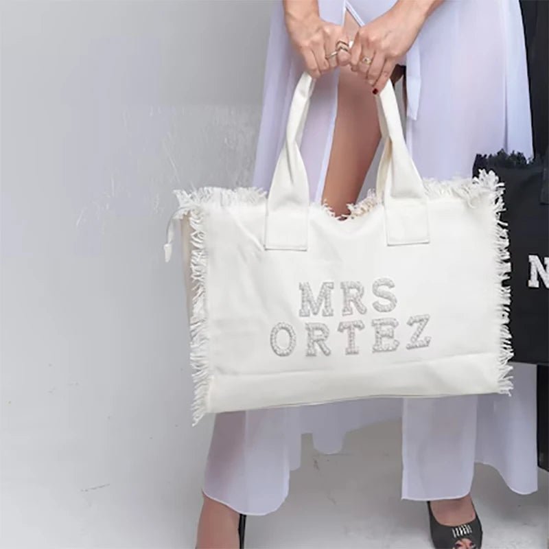 Custom Personalised Mrs tote Bag Bridal Shower destination Wedding Bachelorette I do Party Honeymoon Travel Bride to be Gift - Bebe Buchi