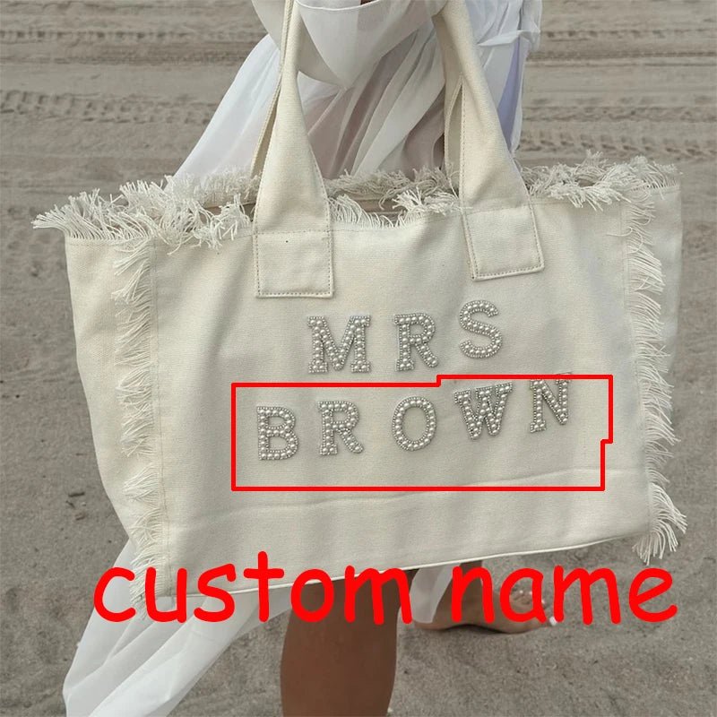 Custom Personalised Mrs tote Bag Bridal Shower destination Wedding Bachelorette I do Party Honeymoon Travel Bride to be Gift - Bebe Buchi