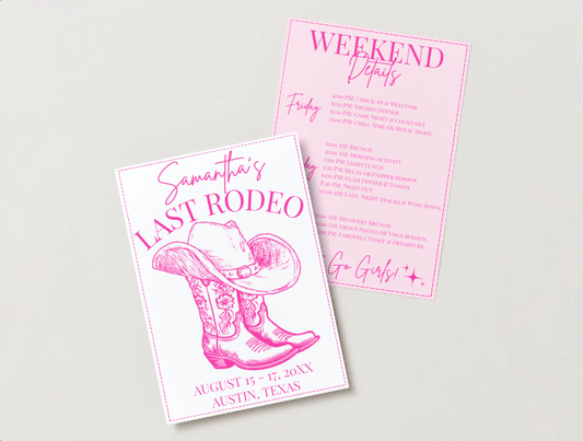 Last Rodeo Bachelorette Invitation Itinerary Template - Bebe Buchi