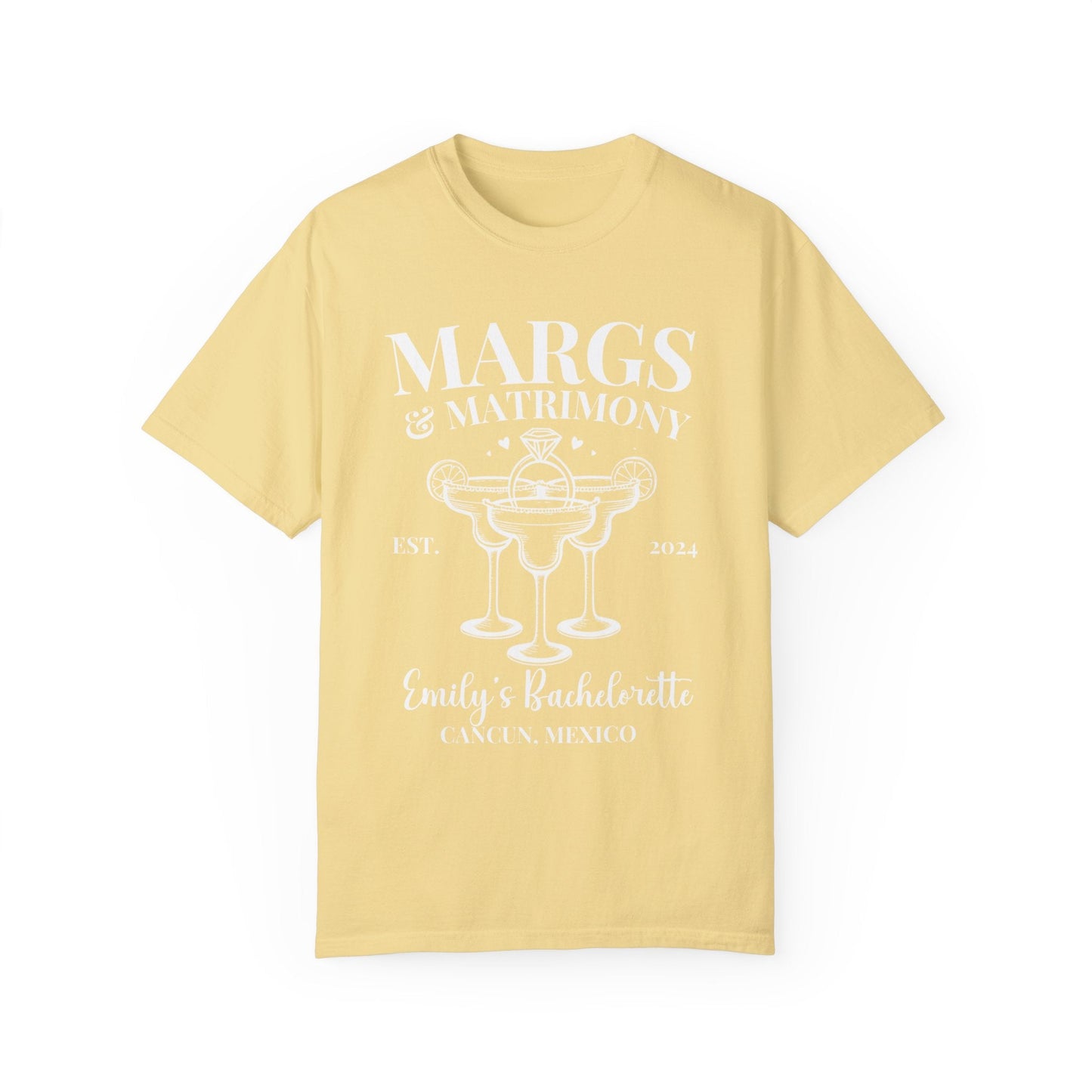 Personalized Margs and Matrimony Luxury Bachelorette Party Shirts Custom - Bebe Buchi