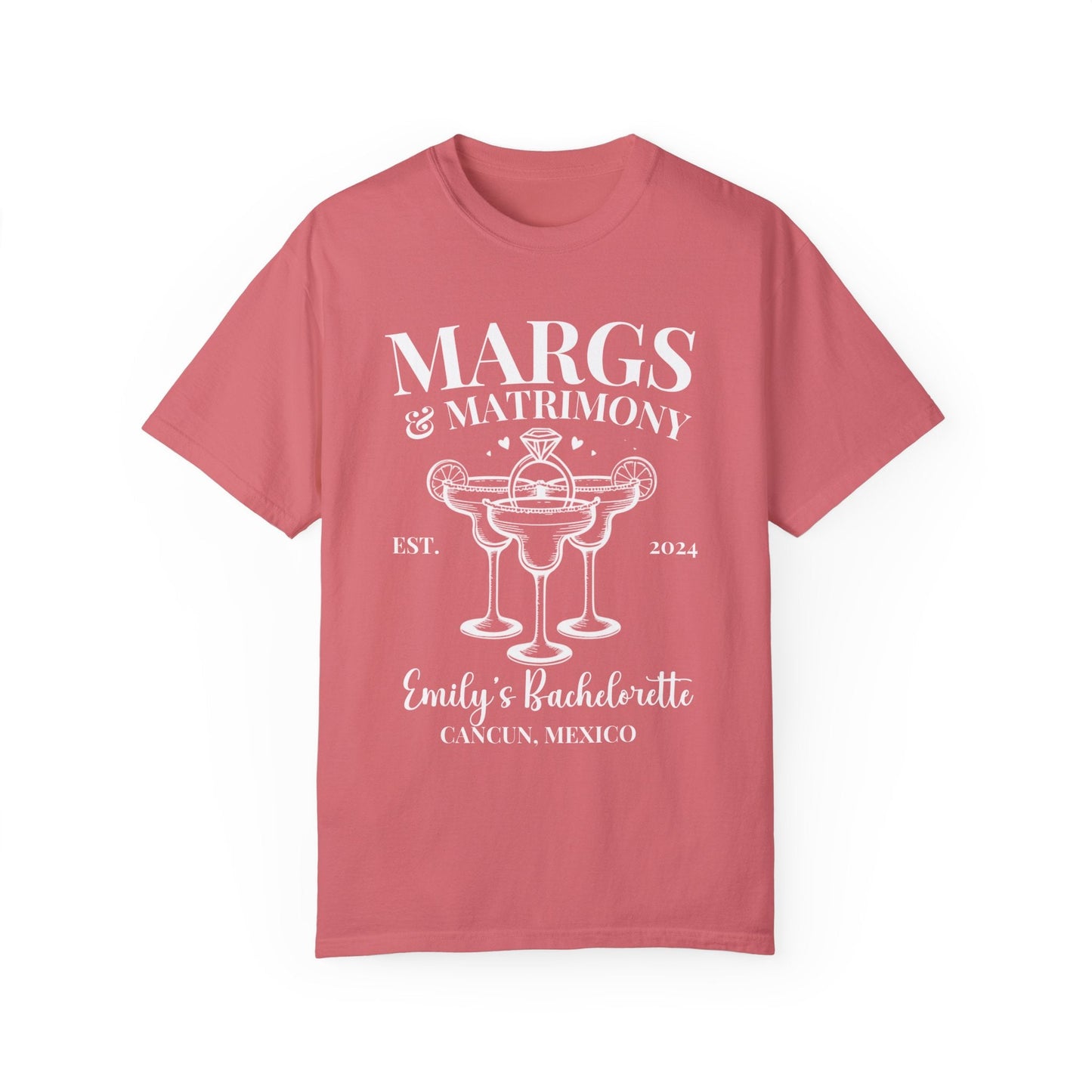 Personalized Margs and Matrimony Luxury Bachelorette Party Shirts Custom - Bebe Buchi