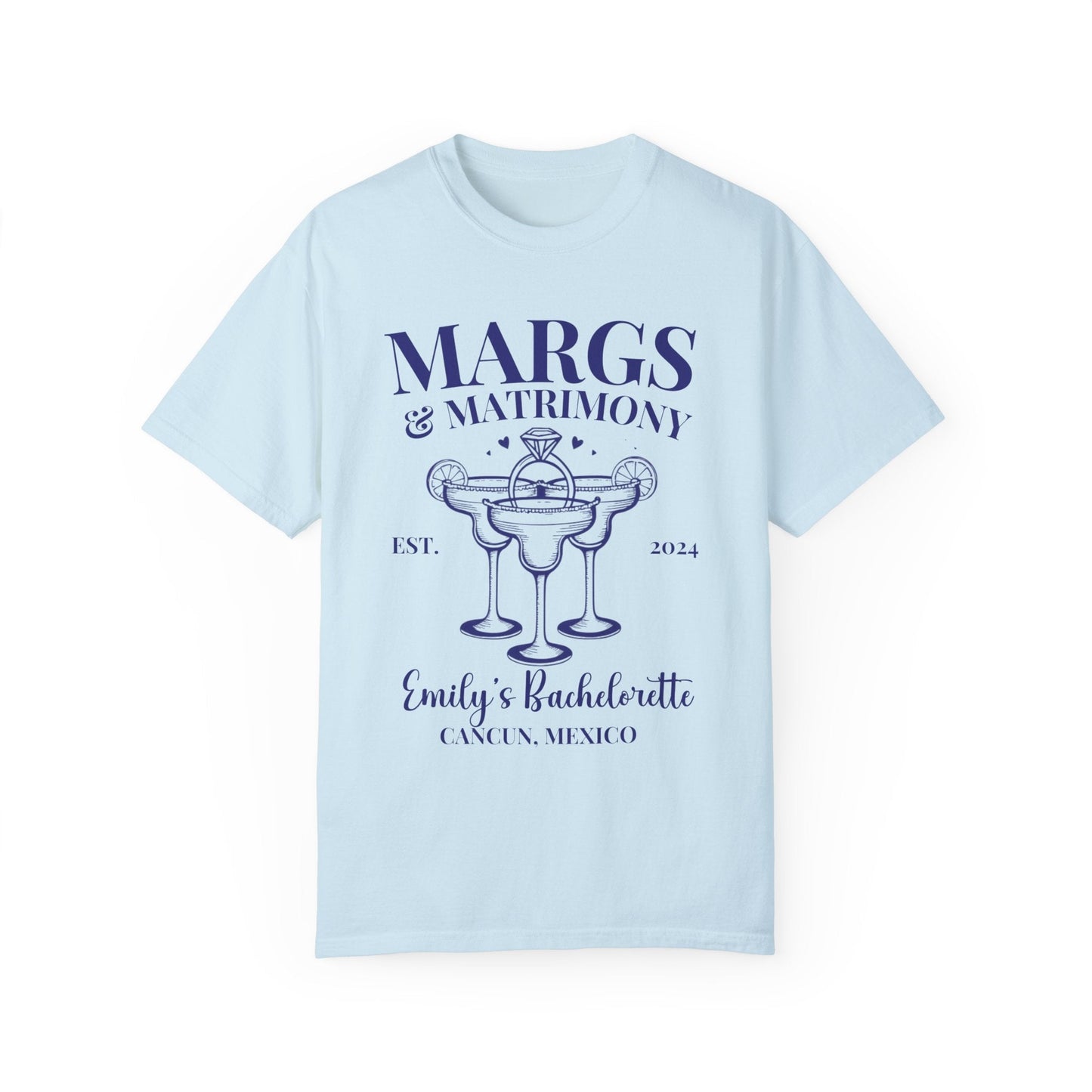 Personalized Margs and Matrimony Luxury Bachelorette Party Shirts Custom - Bebe Buchi