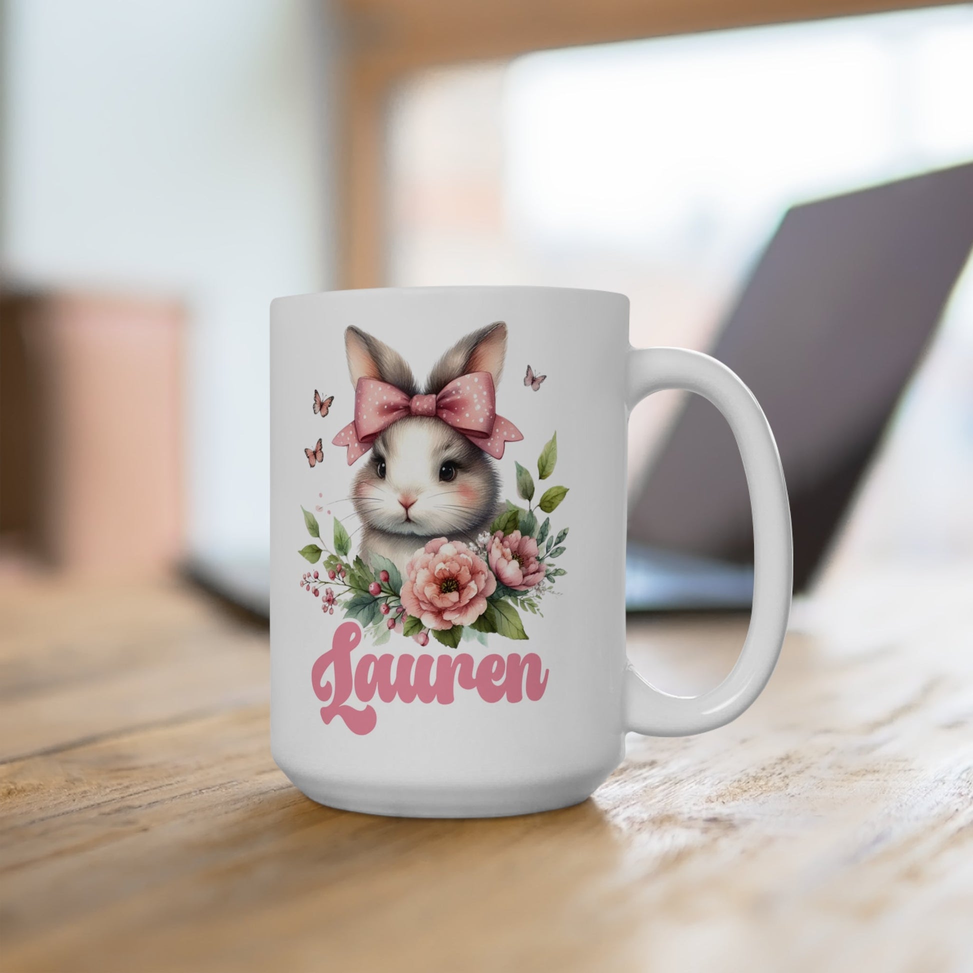 Personalized Pink Bunny Bow Coffee Mug Customize Coquette Pink Mug Gift For Her Pink Mug Coquette Aesthetic Gift For Daughter Big Pink Bow - Bebe Buchi