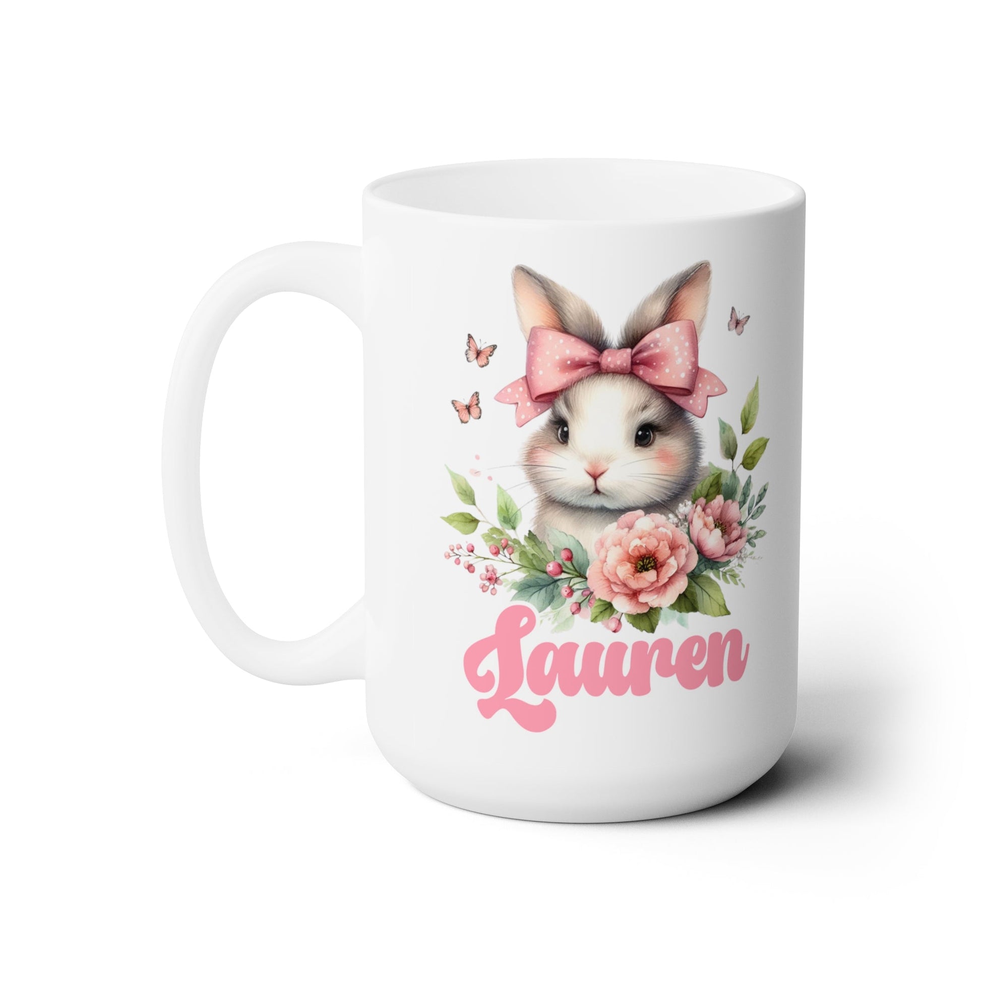 Personalized Pink Bunny Bow Coffee Mug Customize Coquette Pink Mug Gift For Her Pink Mug Coquette Aesthetic Gift For Daughter Big Pink Bow - Bebe Buchi