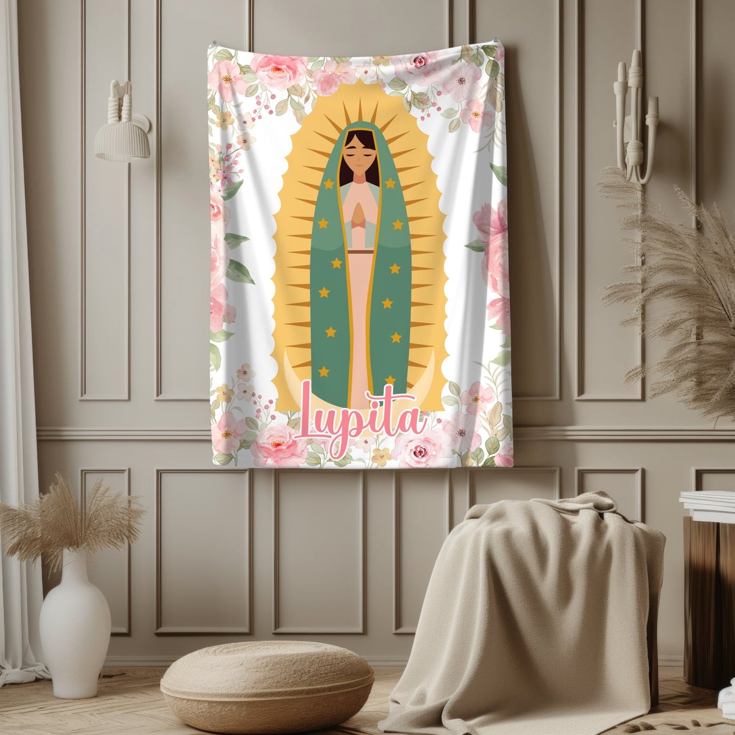 Personalized Virgen Guadalupe Blanket for Baptism Communion Confirmation Mexican Catholic Gift - Bebe Buchi