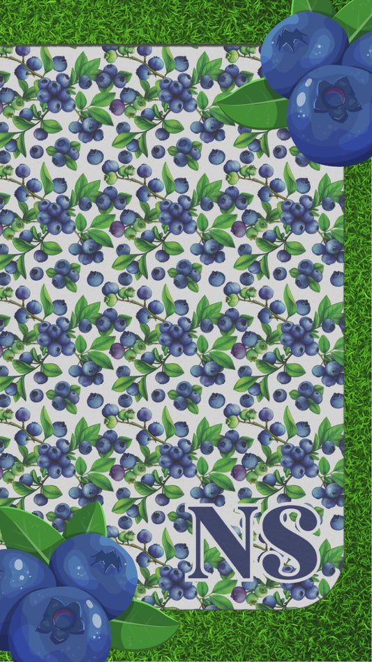 Blueberries Personalized Picnic Blanket - Monogram