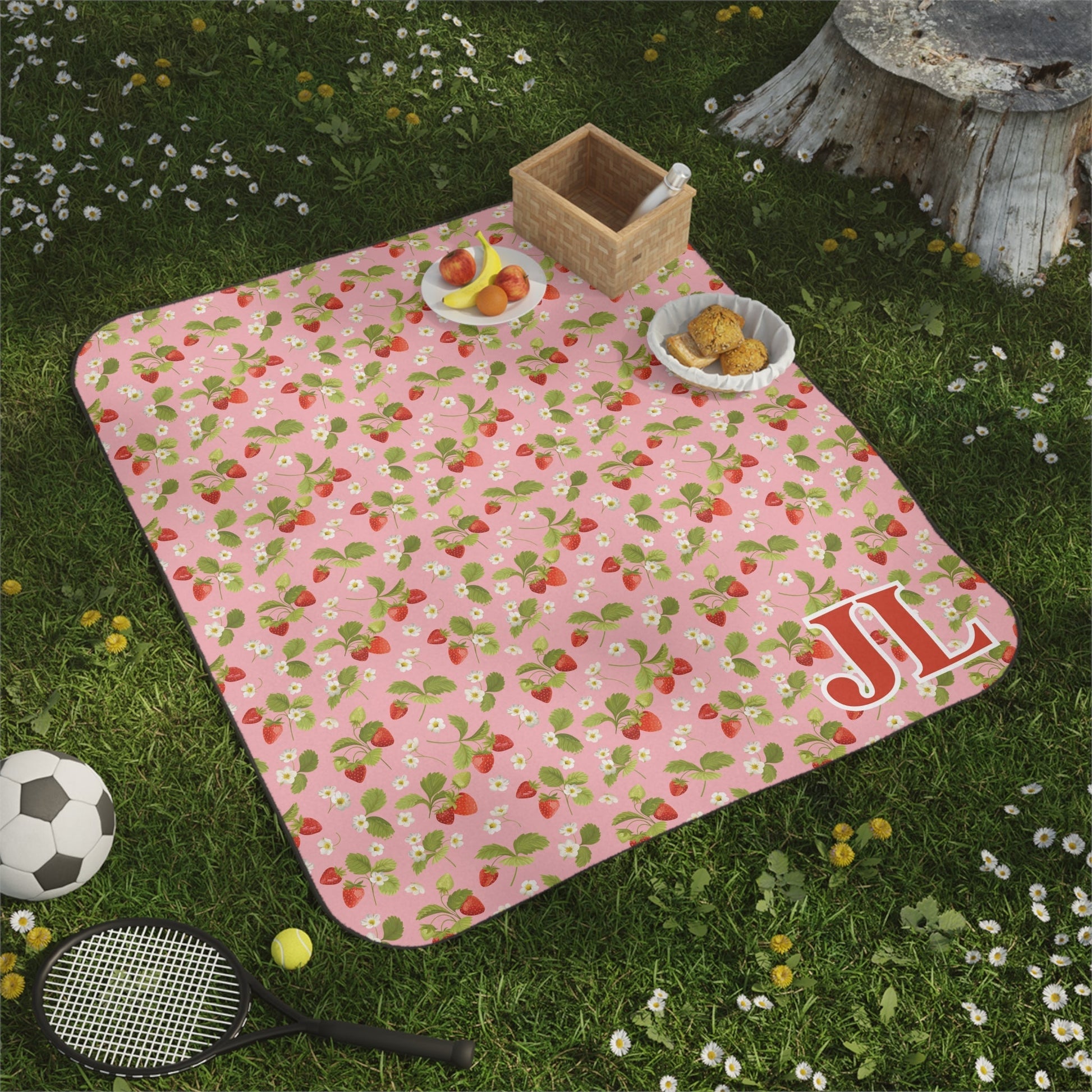 Strawberry Personalized Picnic Blanket Monogram - Bebe Buchi